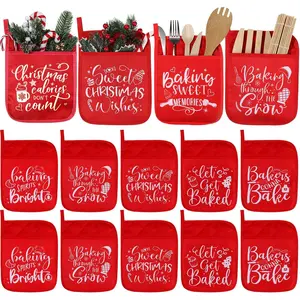10 count Christmas Pot Holders with Pocket Pot Holder Potholder  Hot Pads Heat Resistant Oven Mitts Cookie Bag for Kitchen Baking Cooking (Red,Simple)