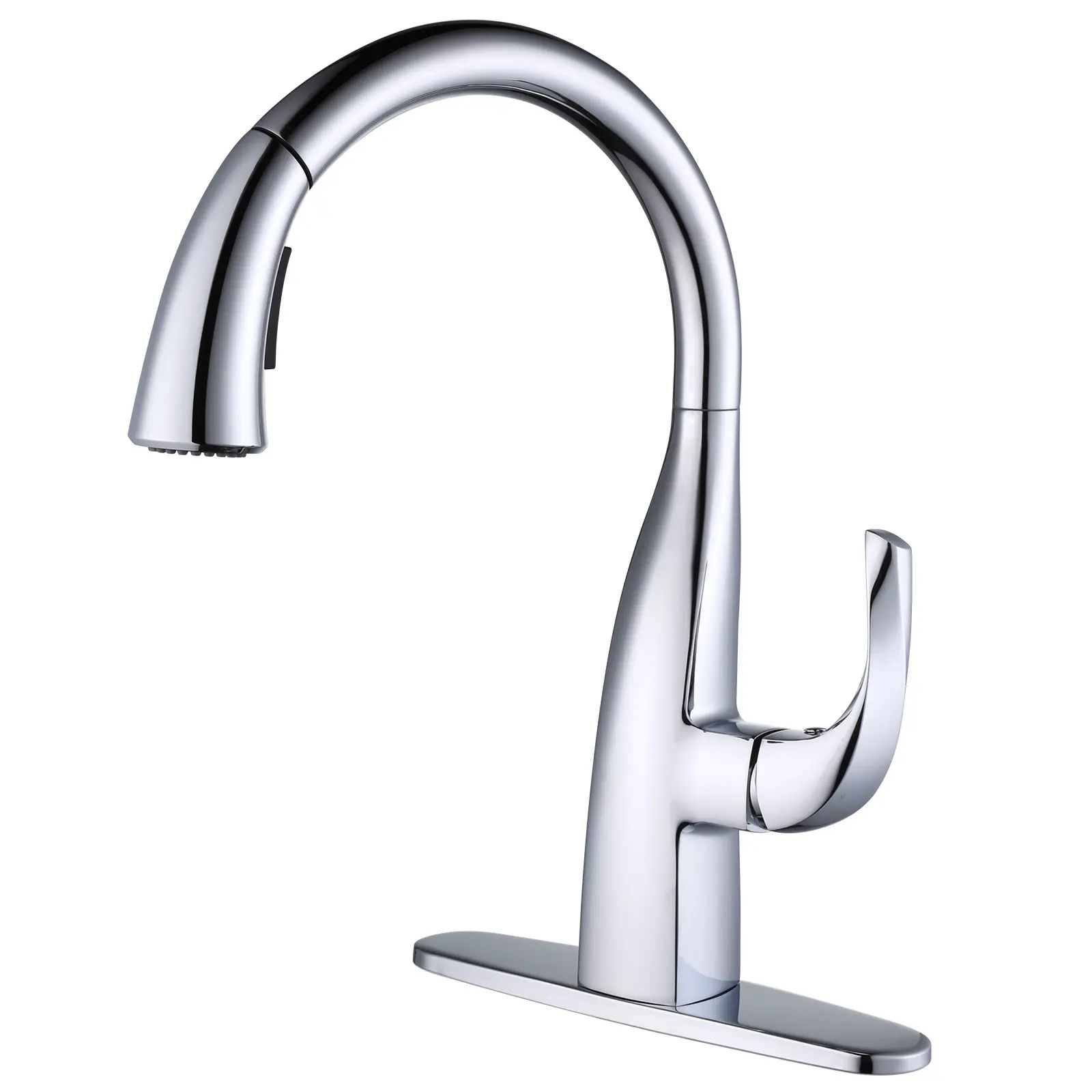 WOWOW Modern High Arc Metal Kitchen Faucet - Single Handle, Dual-Function Pull-Down Sprayer, Leak-Free, 360-Degree Rotatable Gooseneck Tap, Faucet Aerator (for Kitchen, Garden Use), High Arc Faucet