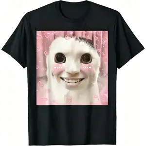 【100% Cotton】【Graphic T Shirt】【Funny T Shirt】Goofy Cat Meme Graphic T-Shirt – Unisex 100% Cotton Funny Dank Weirdcore Tee, Cursed Meme Aesthetic Streetwear Shirt, Casual Short Sleeve Soft Breathable Top for Men & Women