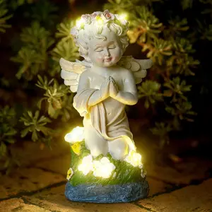 Solar  Angel Statue for Garden, Outdoor  Decorations for Patio Lawn Cemetery, Illuminated Seraphim Figurine with Warm Light,  for Women Religious Faith Ornament, Rustproof