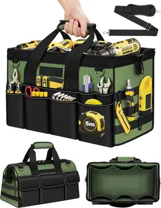 Heavy Duty Tool Bag 16-Inch - 19 Pockets Tool Organizer, Portable Electrician Toolbox W/Soft Handle, Christmas Birthday  Ideas for Men Dad Husband Him Mechanic Plumber, Wide Mouth Tool Storage Box