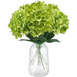 GREENTIME 6 Pack Green Hydrangea Artificial Flowers 14.5 Inch 1 Head Large Fake Flowers for Home Wreath DIY Indoor Spring Outdoor Desk Bathroom Shelf Dining Room Table Kitchen Wedding Decor