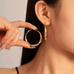 Twisted Hoop Earrings 14K Gold Plated Chunky Round Design Elegant Minimalist Statement Earrings with Chic Fashion Jewelry Crystal Accents for Women