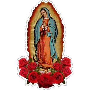 Virgin Mary Vinyl Sticker Roses (Choose Your Size) Deangelo Virgen de Guadalupe Stickers Church Decal Vinyl (3 inch - Longer Side) car  decals