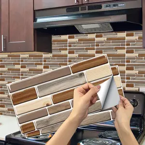 Vintage Wood Grain Tile Sticker, 6/12/24pcs Self-adhesive Waterproof Kitchen Oil Resistant Sticker Tiles, Suitable for Bedroom, Office, Kitchen, Bathroom