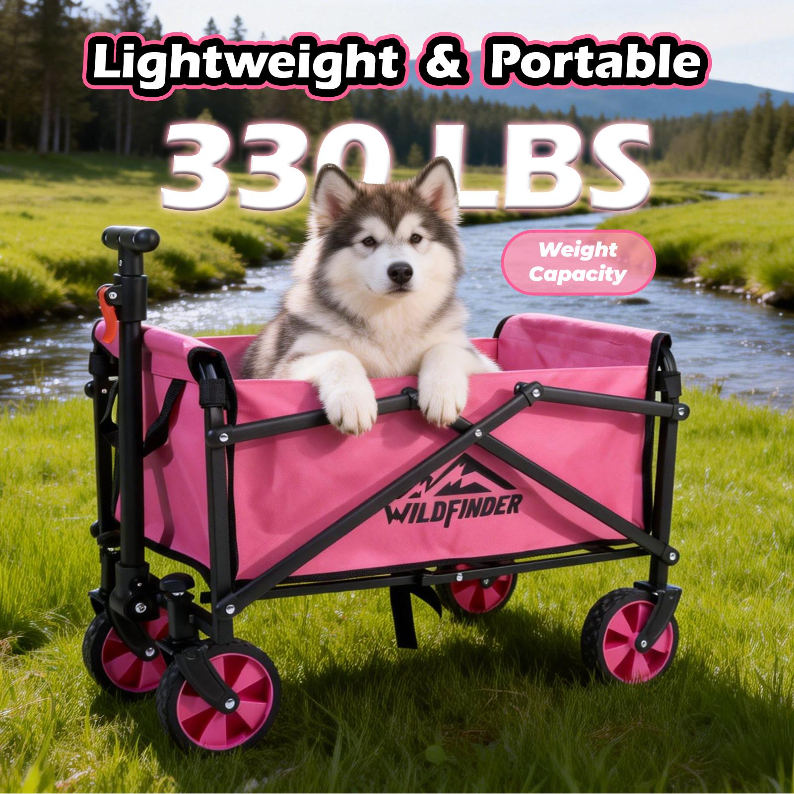 WildFinder Wagon Cart with Wheels with 330LBS Capacity,Heavy Duty Wagon Carts Foldable,Lightweight Utility Portable Cart for Grocery, Shopping, Garden, Camping, Pink