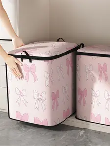 Cute Bow Print Quilt Storage Bag, Durable Bedding Organizer with Easy Carry Handles, Perfect for Blankets & Toys at Home, Fabric Storage Organizer