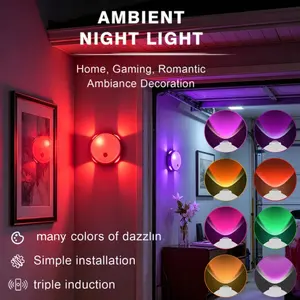USB Rechargeable Motion Sensor LED Light, 4-Head Cat Eye Spotlight, RGB Color Changing, Ambient Lighting Multifunctional, Wall-Mounted, Adjustable Lighting, Plastic Material, Led Mood Light