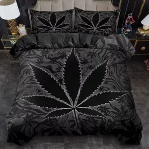 3-Piece Bedspread Set, Leaf Print, King Queen Style, Polyester, Bedroom Decor, Birthday Gift, No Pad, Leaf Pattern Design