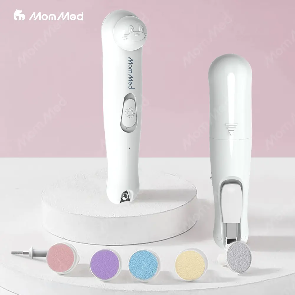 MomMed Electric Nail Clippers, Trim Polish Grooming kit for Newborn Toddler or Adults Toes Fingernails, 6 Grinding Heads and LED Light baby fingernail clipper electric baby nail file