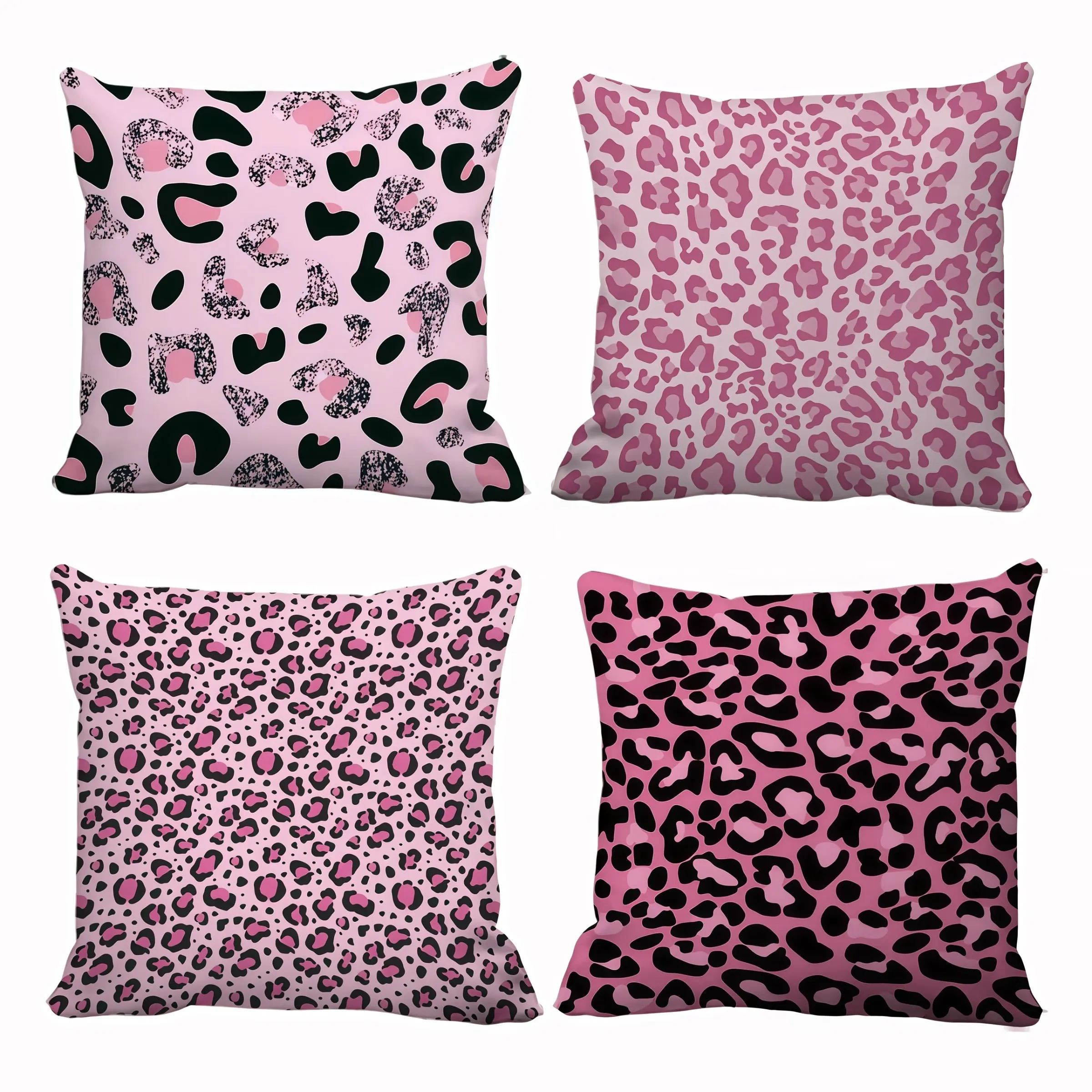 4pcs-Pink Leopard Themed Throw Pillow Covers, Bedroom Decorative Accessories, Leopard Pattern Design, Cushion Cover Decoration for Couch Sofa, Room Decor and Bedroom Decor, Single Sided Printing, No Pillow Core