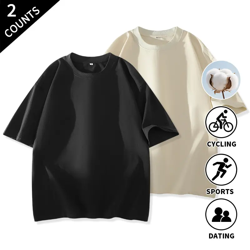 2-Pack Men’s minimalist plain crew neck T-shirts with a clean straight hem for summer beach vacations and weekend errands