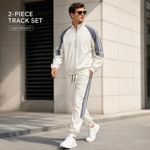 Men's Casual Track Suit 2 Piece Outfit Zip Up Stand Collar Jacket and Drawstring Jogger Pants Lightweight Sportswear for Gym Travel Lounge Wear