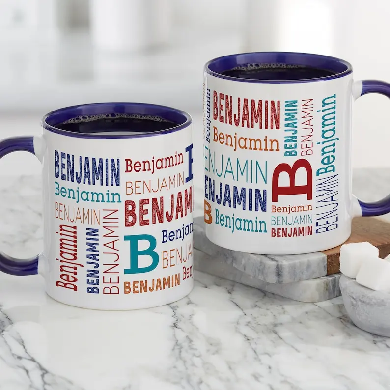Repeating Name Personalized Ceramic Coffee Mug – Custom Initial Ceramic Cup
