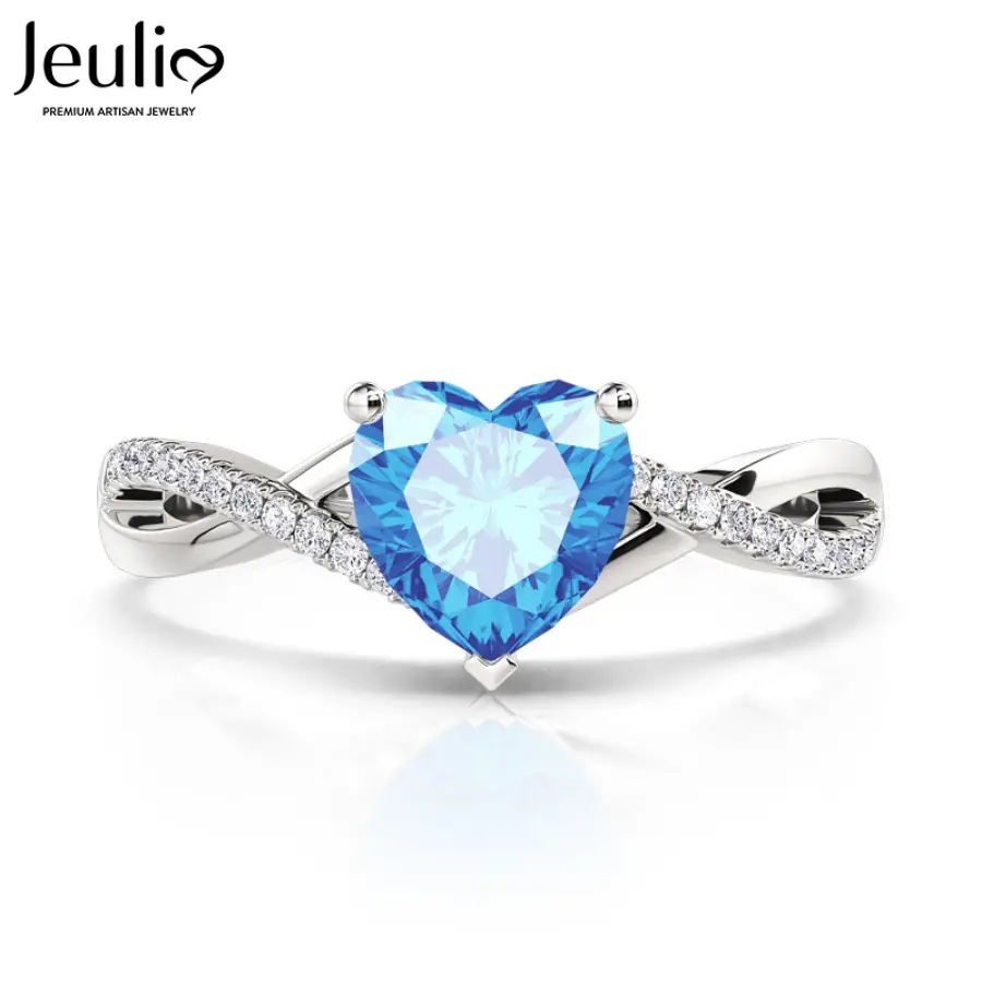 Jeulia Women's Customized Multi-Stone 0.8ct Moissanite Twist Heart Cut Sterling Silver Ring - Bridal Engagement Jewelry, Modern-Dainty Heart Shaped Silver Accessory