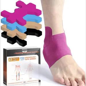 Kinesiology Tape for Ankle, KTQUICK 12 Count Ankle Tape Precut, Original Cotton Waterproof & Breathable, Enhance Elastic Kinesiology Athletic Tape for Ankle Support and Muscle to More Sports (Pink)