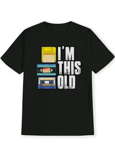 Men's "I'm This Old" Retro Tech Nostalgia T-Shirt - Floppy Disk VHS Cassette Graphic Tee, Vintage 80s 90s Streetwear Top for Men