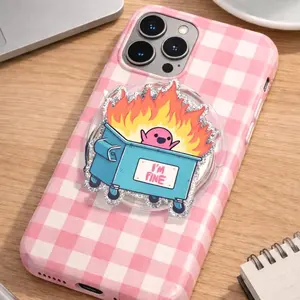 Funny Phone Grip, Sarcastic Humor Gift, Dumpster Fire Phone Holder, Chaotic Cute Accessory, Relatable Gift for Her