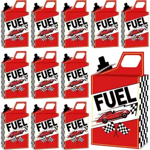 12PCS Race Car Fuel Can Treat Boxes Racing Birthday Party Supplies Black And White Checkered Flag Party Boxes Racing Popcorn Candy Cookie Container for Wedding Bridal Baby Shower Party Favor Decor