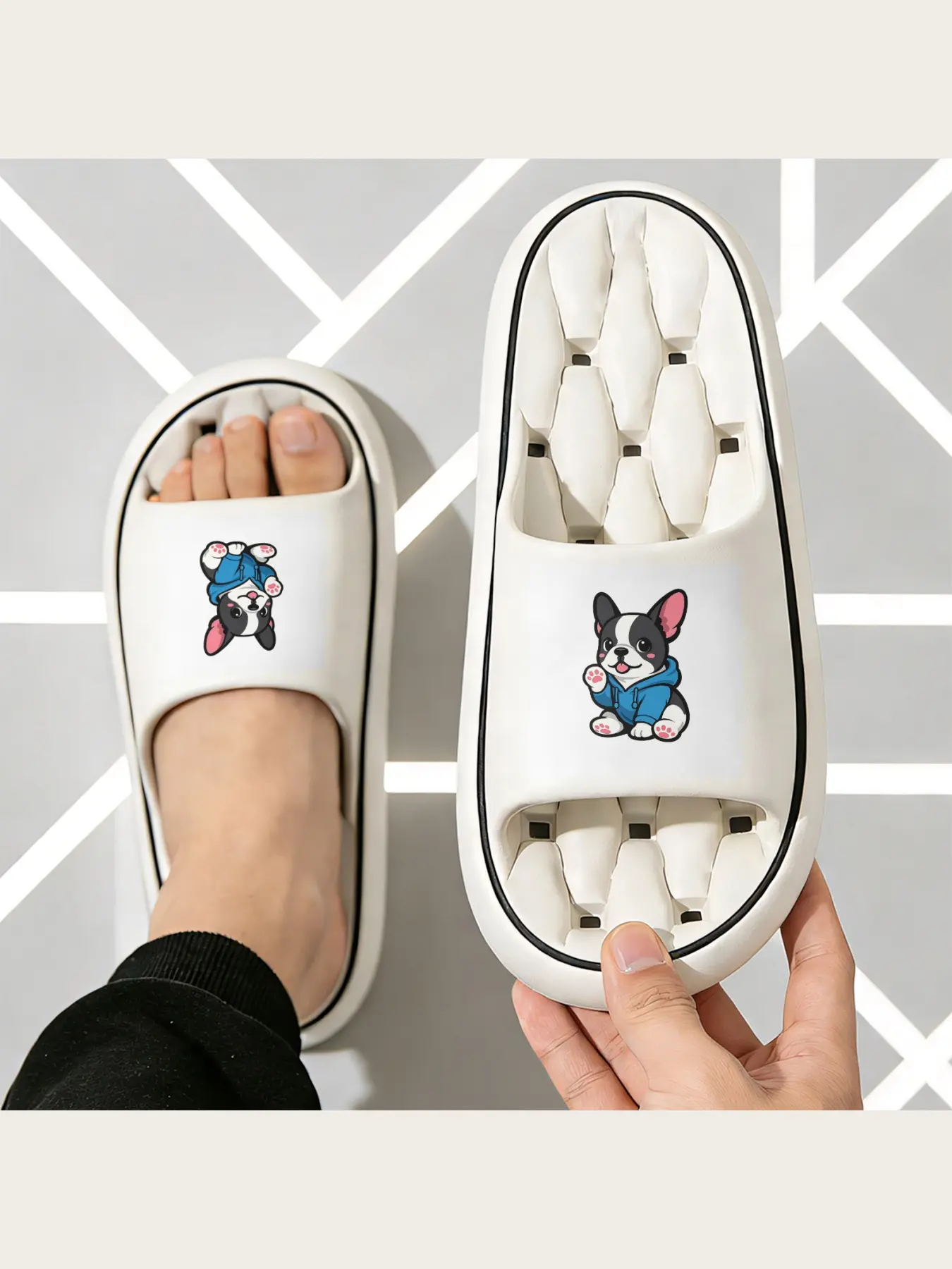 Cute French Bulldog Puppy Print Slippers Adorable Dog Paw Pattern Comfortable Indoor Home Shoes for Women Men Non-slip Soft Sole Cozy Animal Design Footwear Lightweight Warm House Slippers