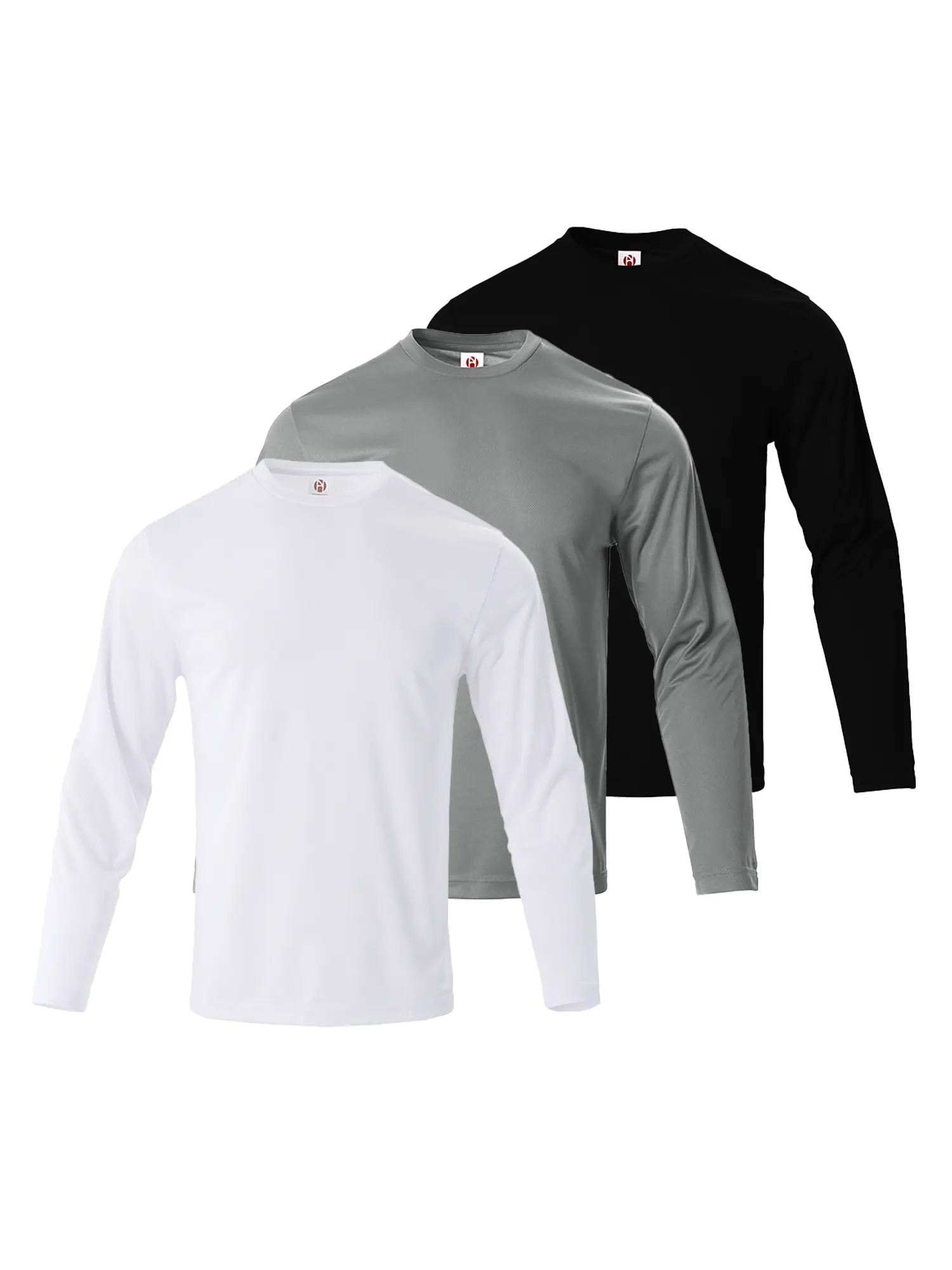 Men's 3 Pack Long Sleeve Workout Shirt Set, Regular Fit Athletic Top, Moisture Wicking Quick Dry Performance Tee for Running Gym Training