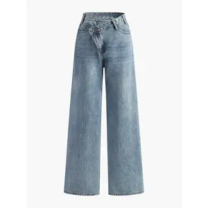 Asymmetric Waist Wide-Leg Jeans