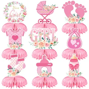 9 Pcs Pink Gender Reveal Decorations Gender Reveal Table Honeycomb Centerpiece Decorations Pink Baby Shower Birthday Party Supplies Set Lightweight