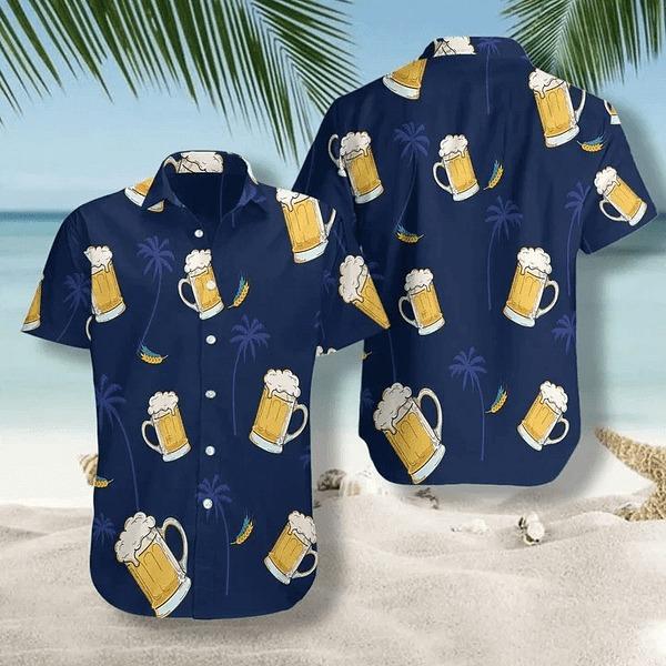 Glass Of Beer Cheers Palms At Night Design Hawaiian Shirt | Cool Summer Anime Vibes for Men & Fans