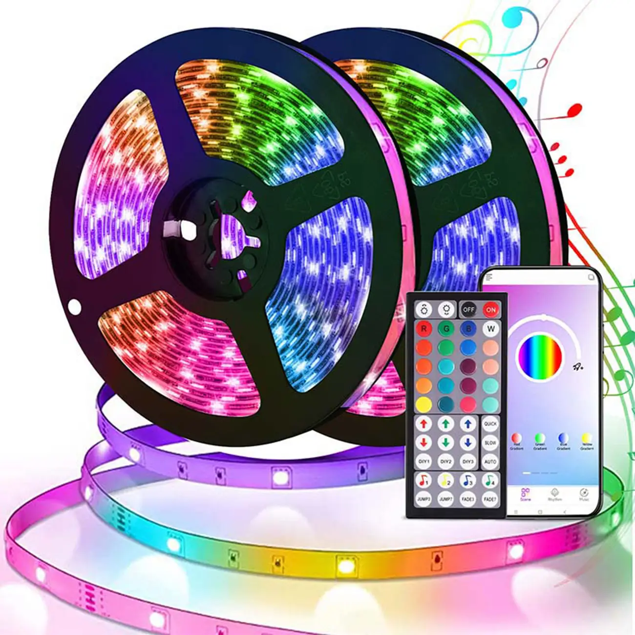 100FTrgb led lights for Bedroom Smart Led Rope Lights rgb Color Changing Time Setting Music Sync Strip Lights with App & Remote Control for Bedroom