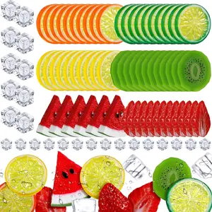 Juexica 85 Pcs Fake Fruit Slices Ice Cubes Artificial Fruits for Decoration Fake Lemon Slices Watermelon Strawberries Kiwi with Ice Rocks for Tumblers Vase Decor Bake Crafts Decorative Plants
