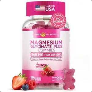 Magnesium Glycinate Plus Gummies 860mg, Sugar-Free, Non-GMO, Gluten-Free, Magnesium Gummies for Adults & Kids, Sleep, Relaxation & Focus, Magnesium Supplement for Women, Mixed Berry Flavor, 60 Count