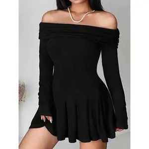 Women's off shoulder dress, party vacation casual long sleeved dress, autumn women's clothingRAIMENTRY