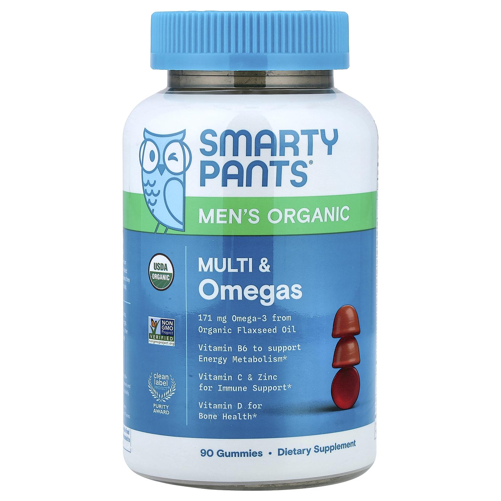 SmartyPants Men’s Organic Multi & Omegas Gummies, Raspberry, Orange, and Cherry, 90 Gummies