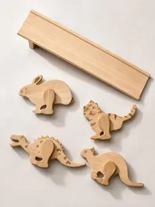 Wooden Animal Ramp Walker Toy Set, Montessori Walking Animals, 4 Wood Animal Blocks With Ramp, Kids Gravity Toy, Bunny Dino Cat Kangaroo 3+