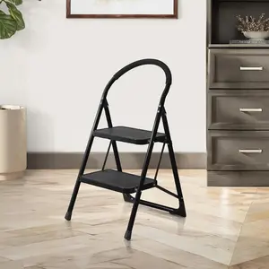 CAPHAUS 2-Step Ladder, Portable Folding Step Stool with Extra Wide Anti-Slip Pedal, Heavy Duty Foldable Small Step Ladder with Hand Grip, ANSI A14.11 Certified Sturdy Step Stool, Black/White