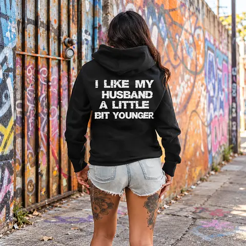 Women's Funny Graphic T-Shirt, 'I Like My Husband Younger' Print, Soft Cotton Casual Top, Comfy for Daily Streetwear Style