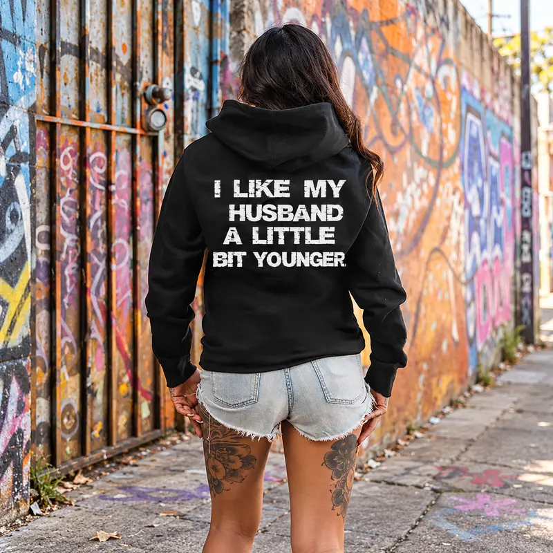 Women's Funny Graphic T-Shirt, 'I Like My Husband Younger' Print, Soft Cotton Casual Top, Comfy for Daily Streetwear Style