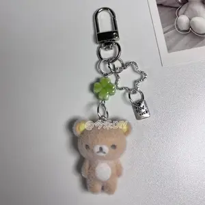 Rilakkuma Ccd Cartoon Flocked Mobile Phone Charm Cute Hanging Rope Keychain Bag Decor Surprise Gift for Girls Toy Figure