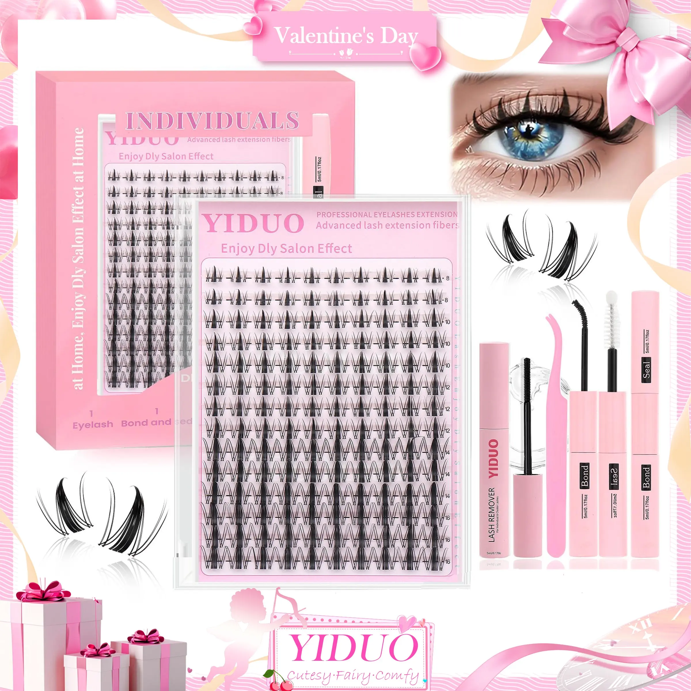 Curl Wispy Individual False Eyelash Eyelash Extension With Lash & Remover & Tweezers Kit, Cosmetic, 1 Set Natural Self Grafting DIY Segmented Eyelash, DIY Eyelash Extensions, Longer Looking Eyelashes
