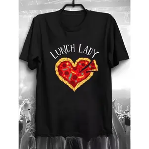 School Cafeteria Appreciation Tee - "Lunch Lady" Pizza Heart Design on Soft Cotton Shirt, Machine Washable Round Neck Gift for Staff & Teachers