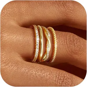 Stackable Gold Rings for Women Non Tarnish Dainty 14K Gold Plated Stackable Thin Rings Cubic Zirconia Thumb Ring Set Trendy Statement Promise Wedding Bands Engagement Rings for Women Size 5-10