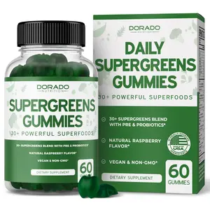 Supergreens Gummies - Greens Supplements Raspberry Flavor with 8 Ingredient Blend -  (60 Count) - Healthcare Edible Vitamin