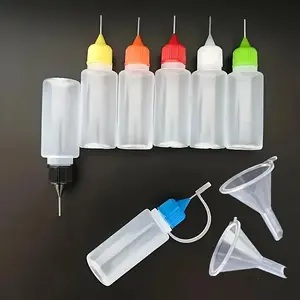 8pcs Precision Tip Applicator Bottles, 0.34oz, Durable Plastic - 6 Random Colors, Includes 2 Mini Funnels for DIY Crafts, Painting, Ink, Acrylic Art