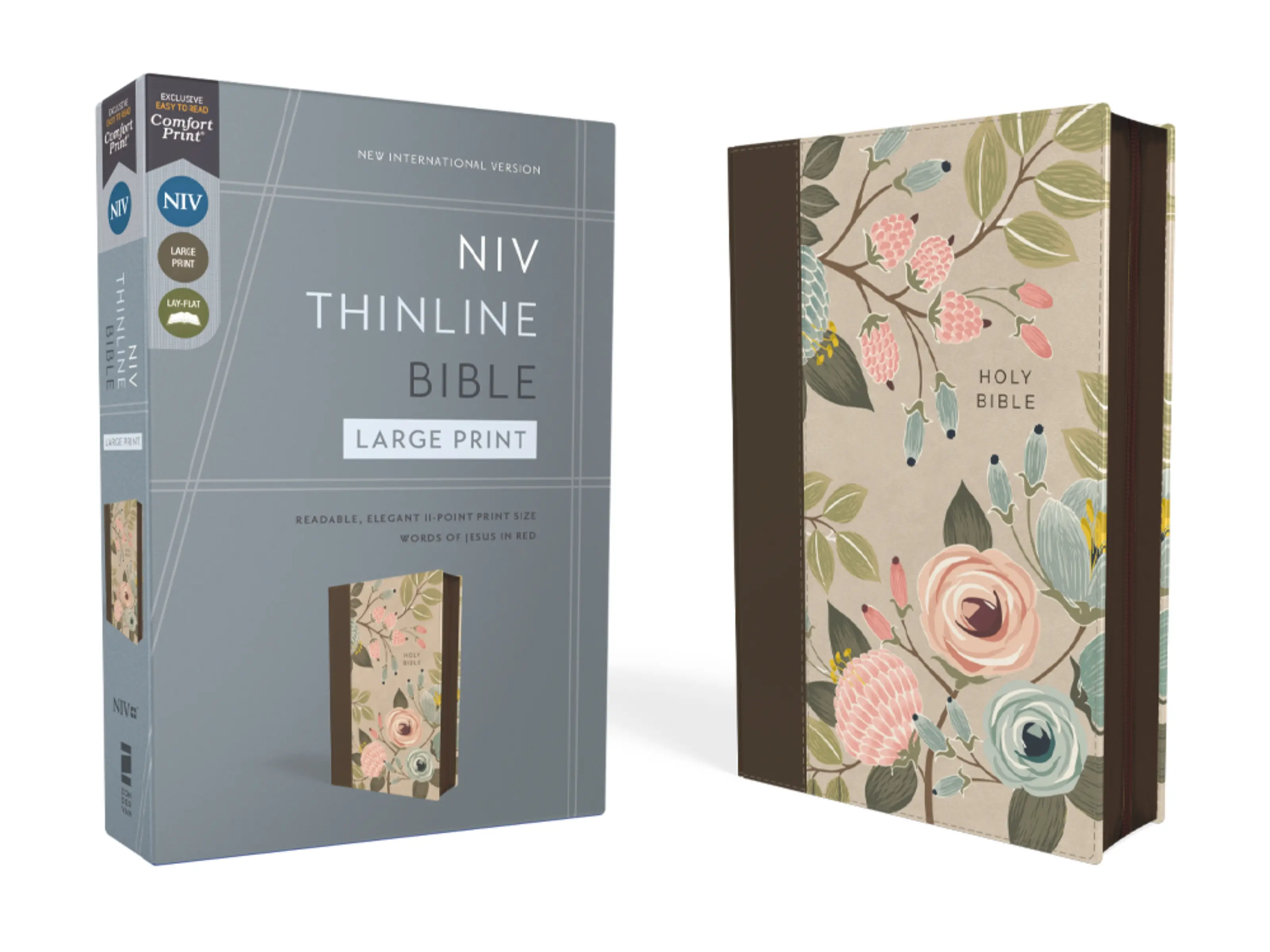 NIV, Thinline Bible, Large Print, Leathersoft, Floral, Zippered, Red Letter, Comfort Print by Zondervan [Leatherbound Book]