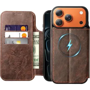 iPhone 17 Pro Max Wallet Case (6.9-inch) |   Vegan Leather Cover with Integrated Card Holder, Kickstand & Wireless Charging |   Shockproof