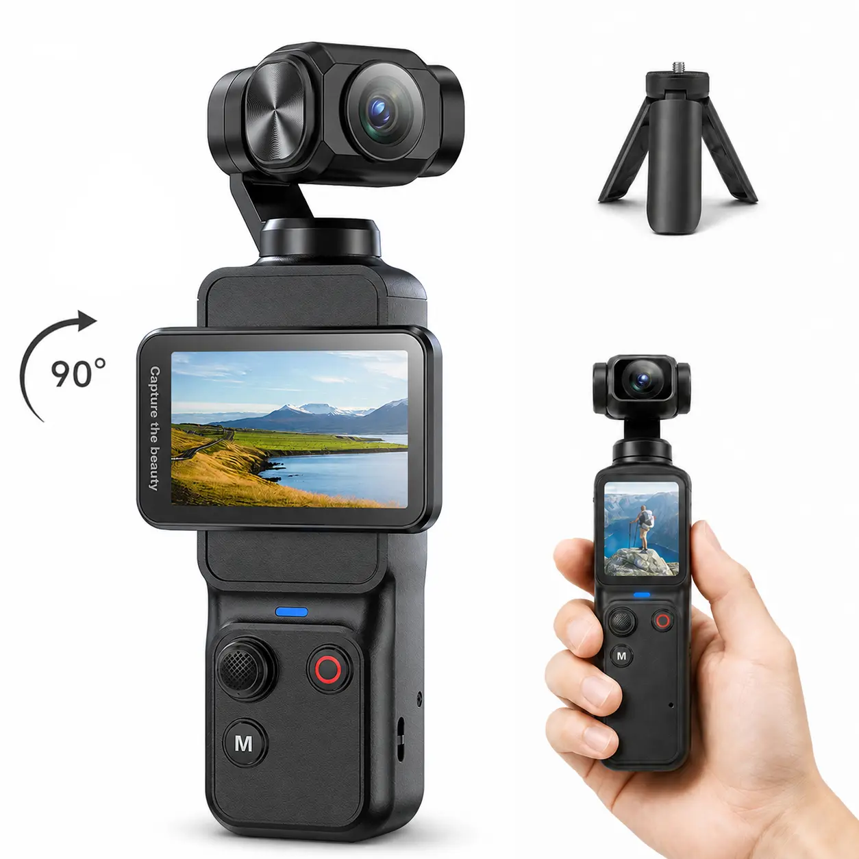 W&O 5K Vlogging Camera, Pocket Digital Camera with Face Tracking, 2.29“ Touch Screen Camera, 2-Axis Pan Tilt Gimbal, Rotating Touchscreen, WiFi App, Small Camera for Photography, Travel & Beginner Creators