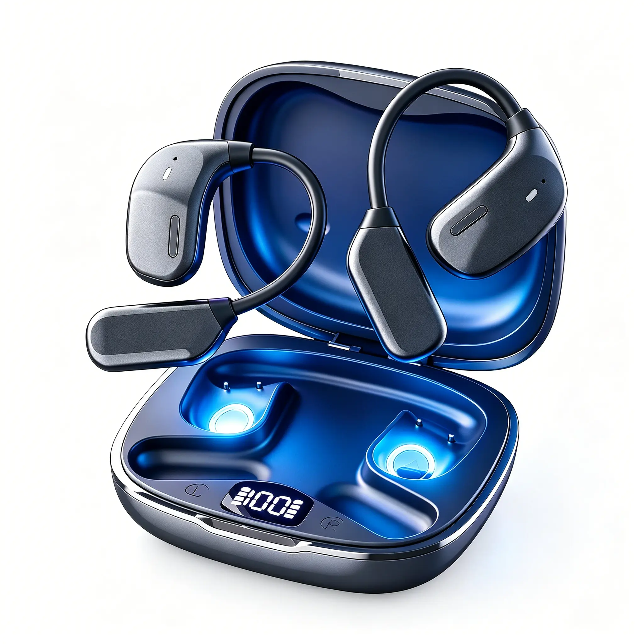 Open Ear Bluetooth Headphones with UV Sterilization Charging Case & Cleaning Lamp, 50H Playtime Ear Hook Wireless Audio Headset, Electronic Mobile Tech Gadget for Sports, 169-Language Translation No Subscription Required, Wearable Tech
