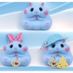 Handmade Taba Squishy Hamster, Slow Rising Soft Silicone Squeeze Toy, Cute Kawaii Animal Fidget Toy for Kids & Adults, Sensory Stress Relief & Anxiety Desk Pet (Blue)