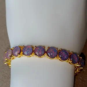 Gold Filled Black Opal Tennis Bracelet -  925 Sterling Silver - Perfect Birthday or Anniversary Gift - October Birthstone - Opal Jewelry - Unisex Gift for Her