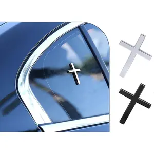 Metal Jesus Christ Cross Badge Stickers, 3D Individual Car Cross Sticker, Self Adhesive Scratch Covering Metal Cross Auto Emblem Decal for Car Body Fender Tail 1PCS